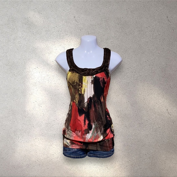 Y2k Multi-coloured Abstract Print Scoop Neck Tank - Picture 1 of 4